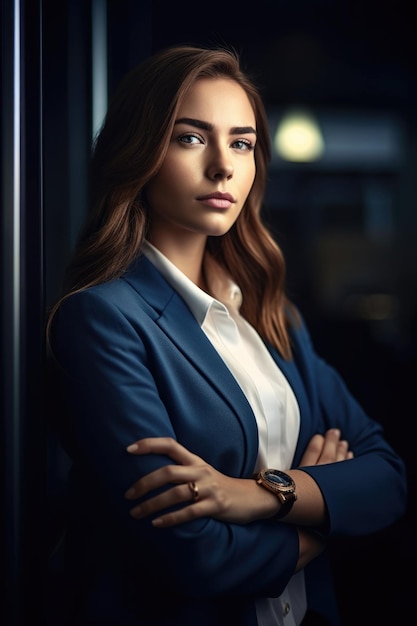 Photo d'une jeune femme d'affaires dans un bureau créé avec une IA générative