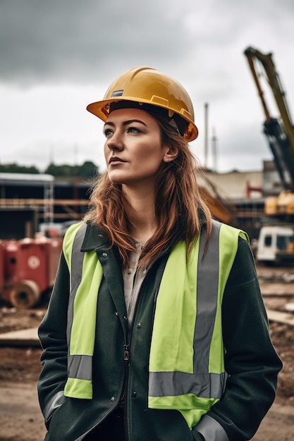 Une photo d'une jeune femme sur un chantier.