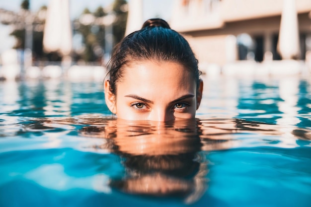 Photo d'une jeune femme dans la piscine en gros plan