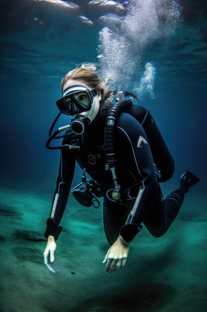Photo d'une jeune femme faisant sa certification de plongée créée avec l'IA générative