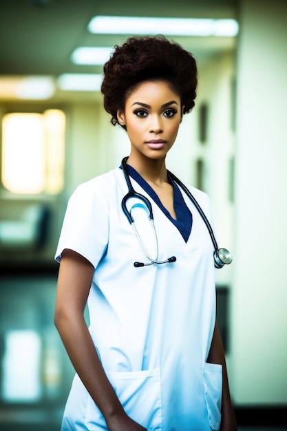 Photo d'une jeune femme médecin travaillant dans son bureau créée avec une IA générative