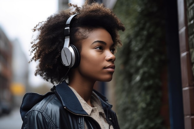 Une photo d'une jeune femme portant des écouteurs créée avec l'IA générative