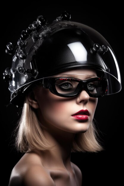 Photo d'une jeune femme portant des lunettes futuristes et un chapeau créé avec une IA générative