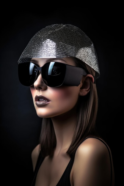 Photo d'une jeune femme portant des lunettes futuristes et un chapeau créé avec une IA générative