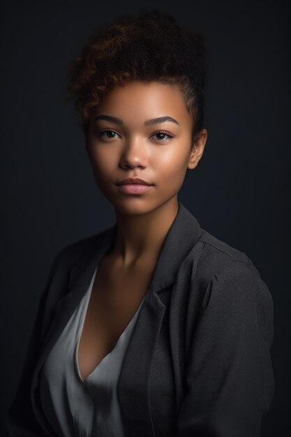 Une photo d'une jeune femme posant sur un fond gris