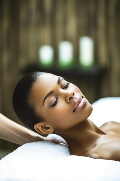 Photo d'une jeune femme profitant d'un massage au spa créé avec une IA générative