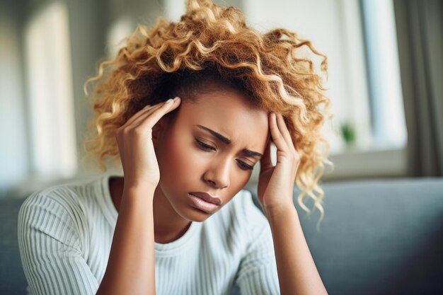 Photo d'une jeune femme qui a l'air stressée après avoir reçu de mauvaises nouvelles créées avec une IA générative