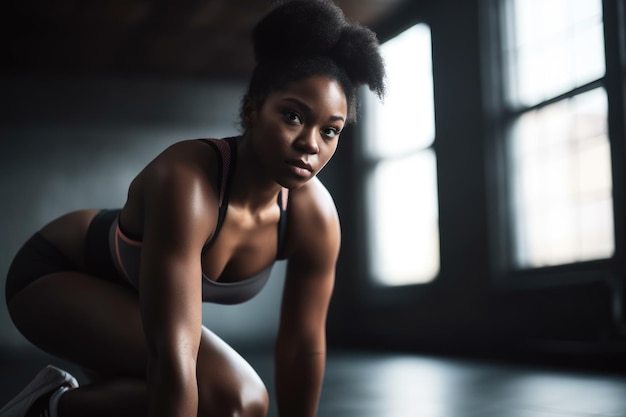 Photo photo d'une jeune femme qui s'étire avant son entraînement créé avec une ia générative