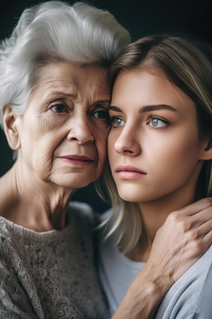 Une photo d'une jeune femme réconfortant sa mère.