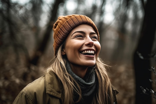 Photo d'une jeune femme s'amusant dans la forêt