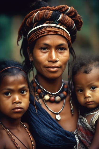 Une photo d'une jeune femme avec sa famille tribale