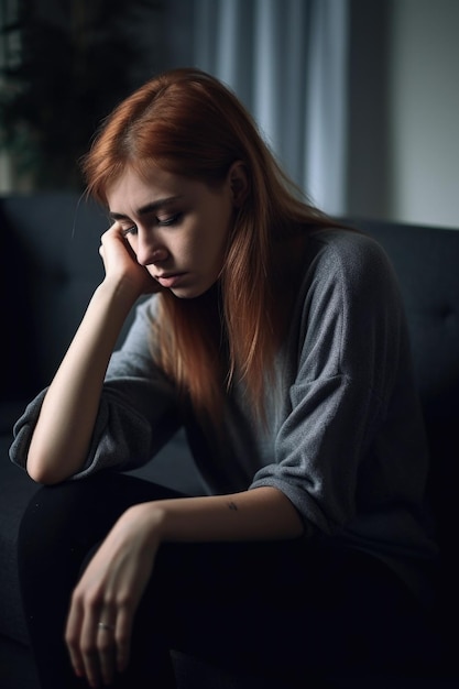 Une photo d'une jeune femme souffrant de dépression à la maison.