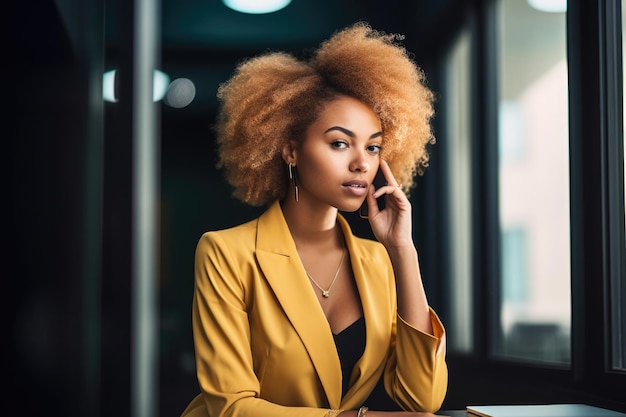 Photo photo d'une jeune femme utilisant son téléphone portable au bureau créé avec une ia générative