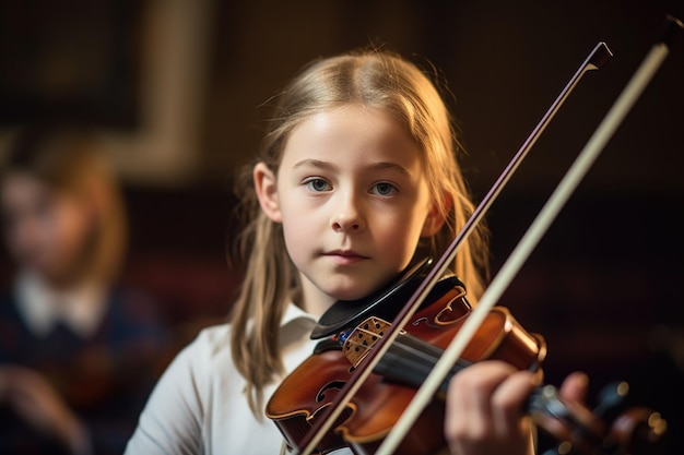 Une photo d'une jeune fille dans sa leçon de musique créée avec l'IA générative