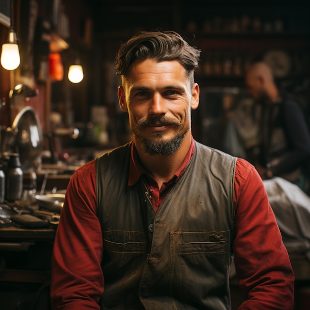 photo d'un jeune homme chez le coiffeur qui se fait couper les cheveux