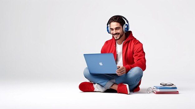 Photo d'un jeune homme, d'une jeune femme, d'un étudiant travaillant avec un ordinateur portable