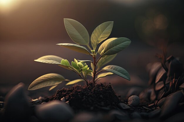 Photo d'un jeune plant prise le matin