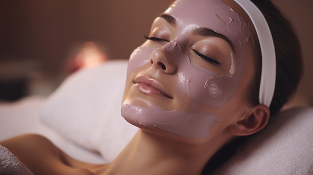 Une photo d'une jolie dame recevant un traitement facial au spa