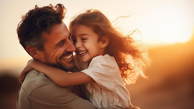 Photo d'une jolie fille embrassant son père, joli sourire, père et fille heureux