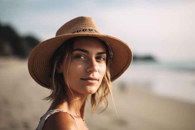 Photo d'une jolie jeune femme passant une journée à la plage créée avec une IA générative