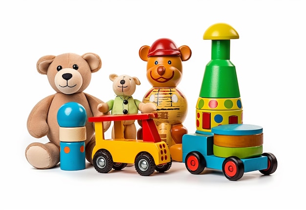 Photo photo de jouets colorés pour enfants sur fond blanc