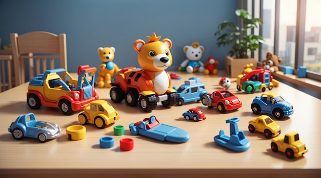 Photo photo de jouets colorés pour enfants sur table en bois