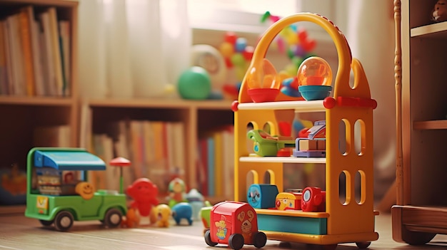 Une photo de jouets éducatifs colorés dans une salle de jeux