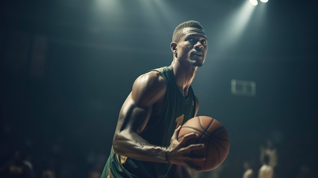 Une photo d'un joueur de basket-ball concentré pendant un match