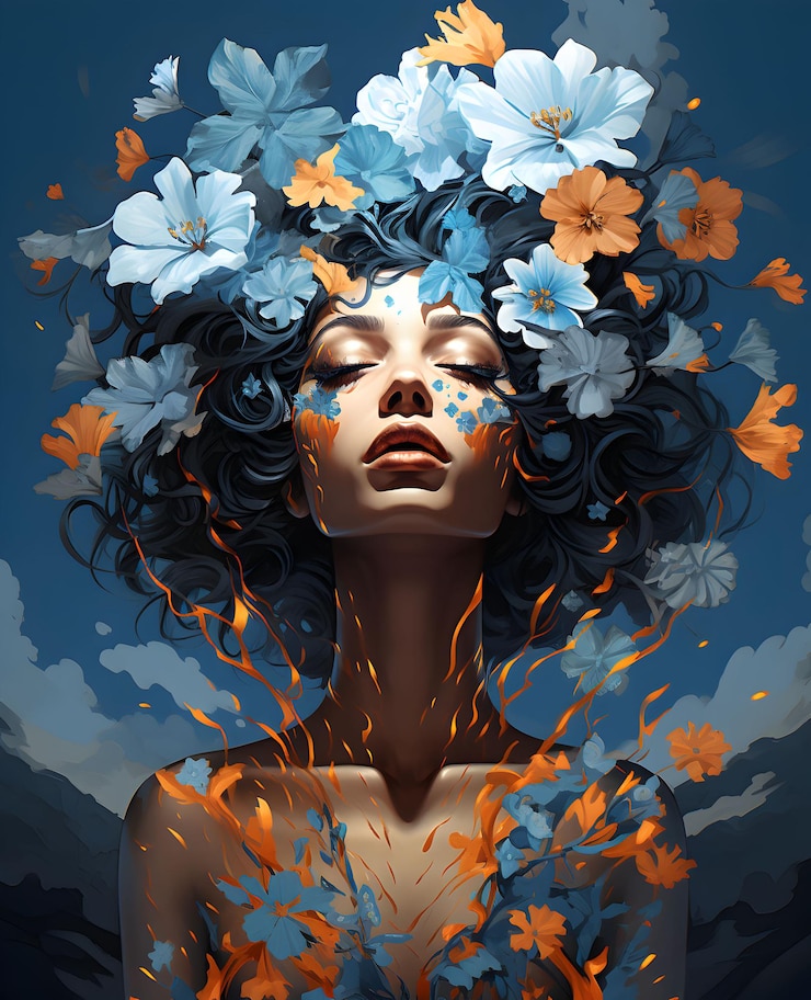 Photo photo journée de la santé mentale tête féminine faite de fleurs colorées ai génératif