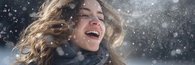 Une photo joyeuse d'une fille soufflant sur la neige