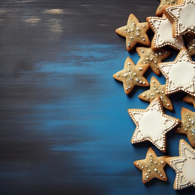 photo joyeuse hanukkah étoile de david biscuits et copie carte spatiale
