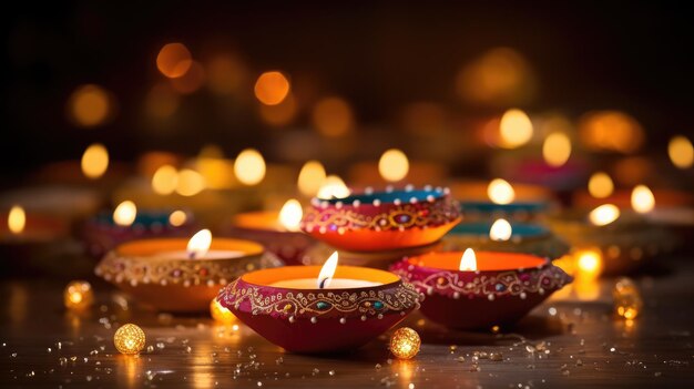 Photo photo joyeux diwali fond de festival indien avec des bougies jour de diwali joyeux jour de diwali