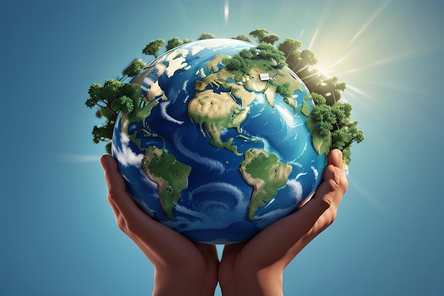 Photo joyeux jour mondial de la Terre tenant le monde dans la main affiche