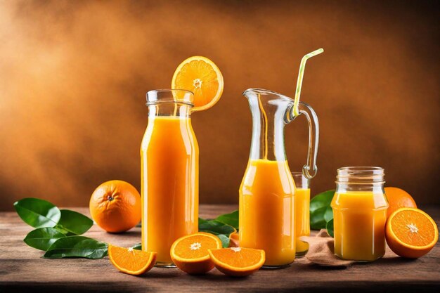 Photo une photo de jus d'orange et une cruche de jus dorange