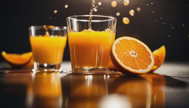 Photo photo de jus d'orange avec éclaboussures