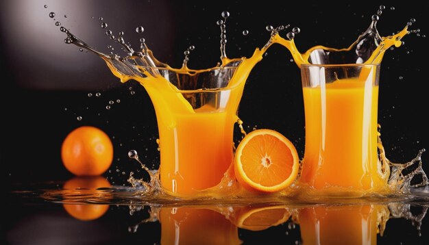 Photo de jus d'orange avec éclaboussures