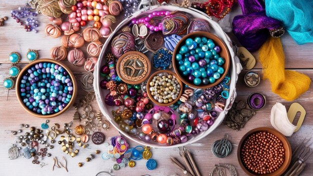 Une Photo D'un Kit De Fabrication De Bijoux En Perles Créatives Avec Des  Perles Et Du Fil