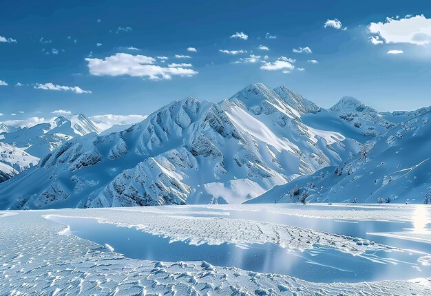 Photo d'un lac avec une montagne en arrière-plan des montagnes de neige des papiers peints de montagne