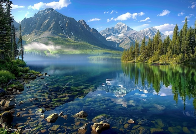 Photo d'un lac avec une montagne en arrière-plan des montagnes de neige des papiers peints de montagne