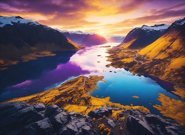 Photo d'un lac de montagne à couper le souffle vu d'en haut