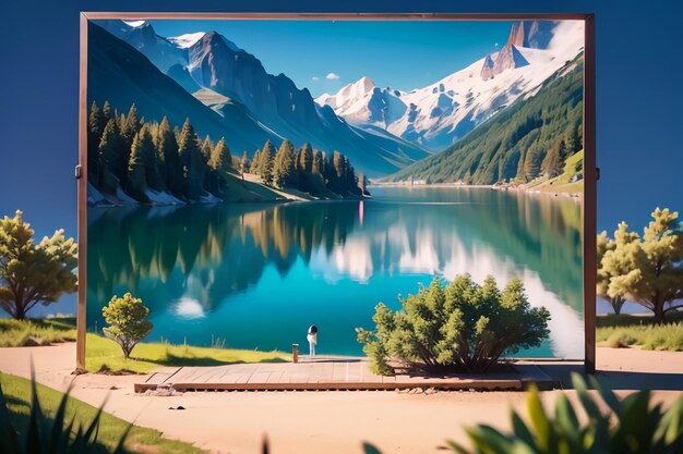 Une photo d'un lac avec des montagnes en arrière-plan