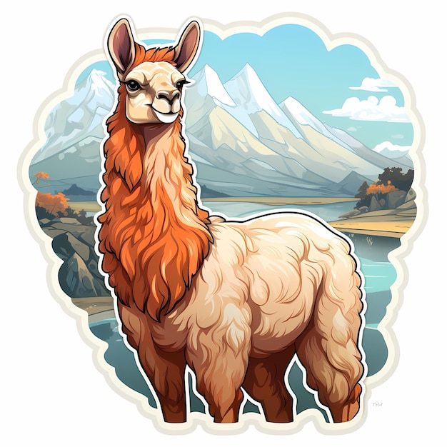 une photo d'un lama avec des montagnes en arrière-plan.