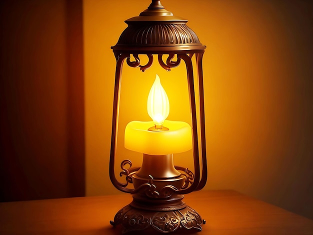 Photo lanterne arabe avec bougie allumée et lumières bokeh en arrière-plan pour Fitr et Adha Eid