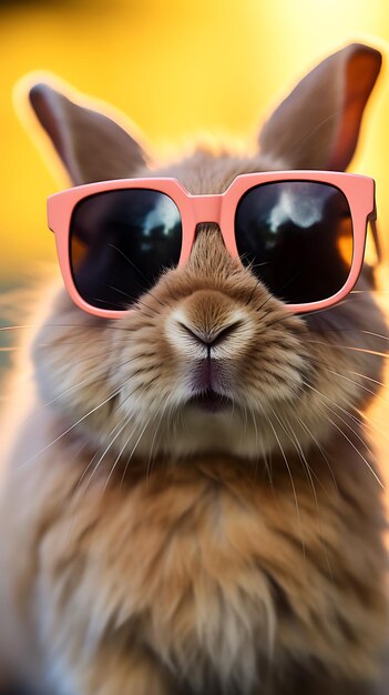 Photo photo d'un lapin avec des lunettes de soleil