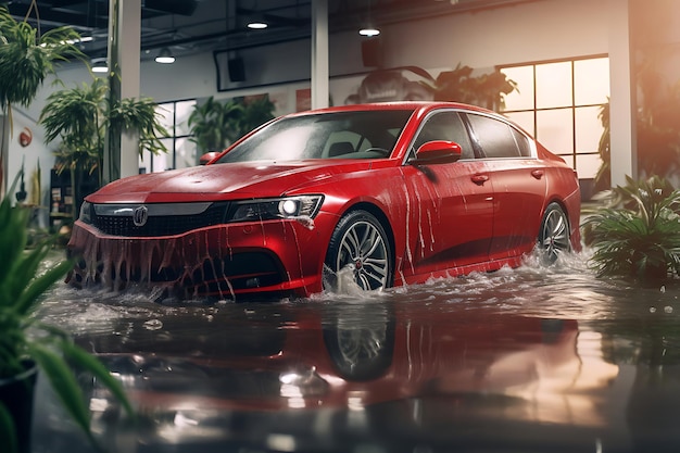 Photo d'un lavage de voiture inondé