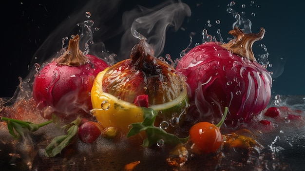 Photo une photo de légumes avec un fond bleu