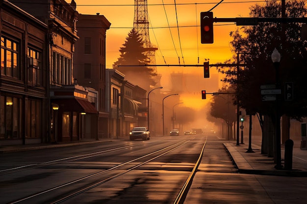 Photo d'un lever de soleil urbain spectaculaire projetant de la chaleur sur les bâtiments