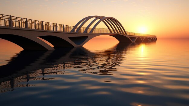 Photo photo d'un long pont sur la plage au coucher du soleil ia générative