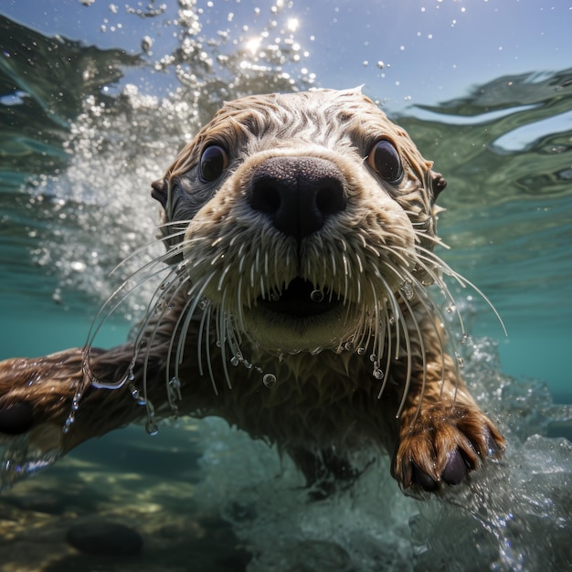 photo d'une loutre de mer ludique et curieuse IA générative