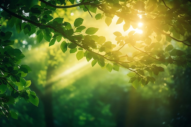 Photo de la lumière du soleil qui traverse le feuillage dense sur le fond de la nature